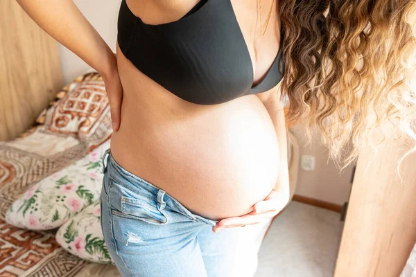 Gravid Kvinnlig Ryggsmärta Vacker Gravid Kvinna Som Har Smärta Nedre — Stockfoto