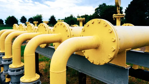 Gas Pipes Oil Energy Yellow Gas Pipeline Energy Equipment Fuel — Stock Photo, Image