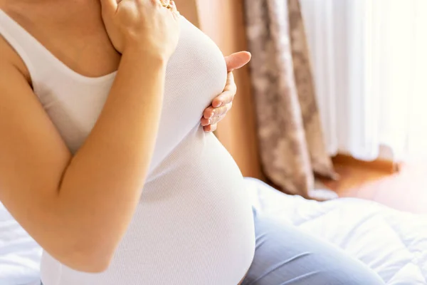 Breast Test Cancer Pregnancy Woman Check Happy Young Pregnant Woman — Φωτογραφία Αρχείου