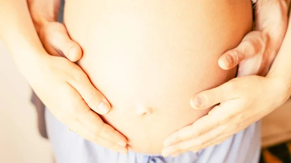 Karın Elleri Hamile Bir Kadın Mutlu Hamilelik Kadınları Kocalar Hamile — Stok fotoğraf