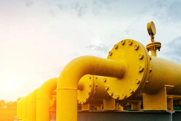 Gas Pipes Oil Energy Yellow Gas Pipeline Energy Equipment Fuel — Stock Photo, Image