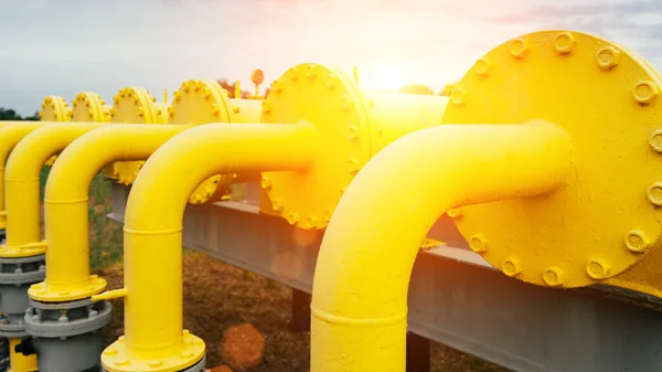 Gas Pipeline Oil Industry Yellow Gas Pipe Power Technology Fuel — Stock Photo, Image