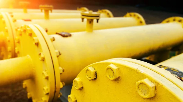 Gas Pipes Oil Energy Yellow Gas Pipeline Energy Equipment Fuel — Stock Photo, Image