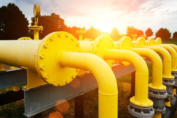 Gas Transportation Industry Yellow Gas Pipeline Power Technology Fuel Pipe — Stock Photo, Image