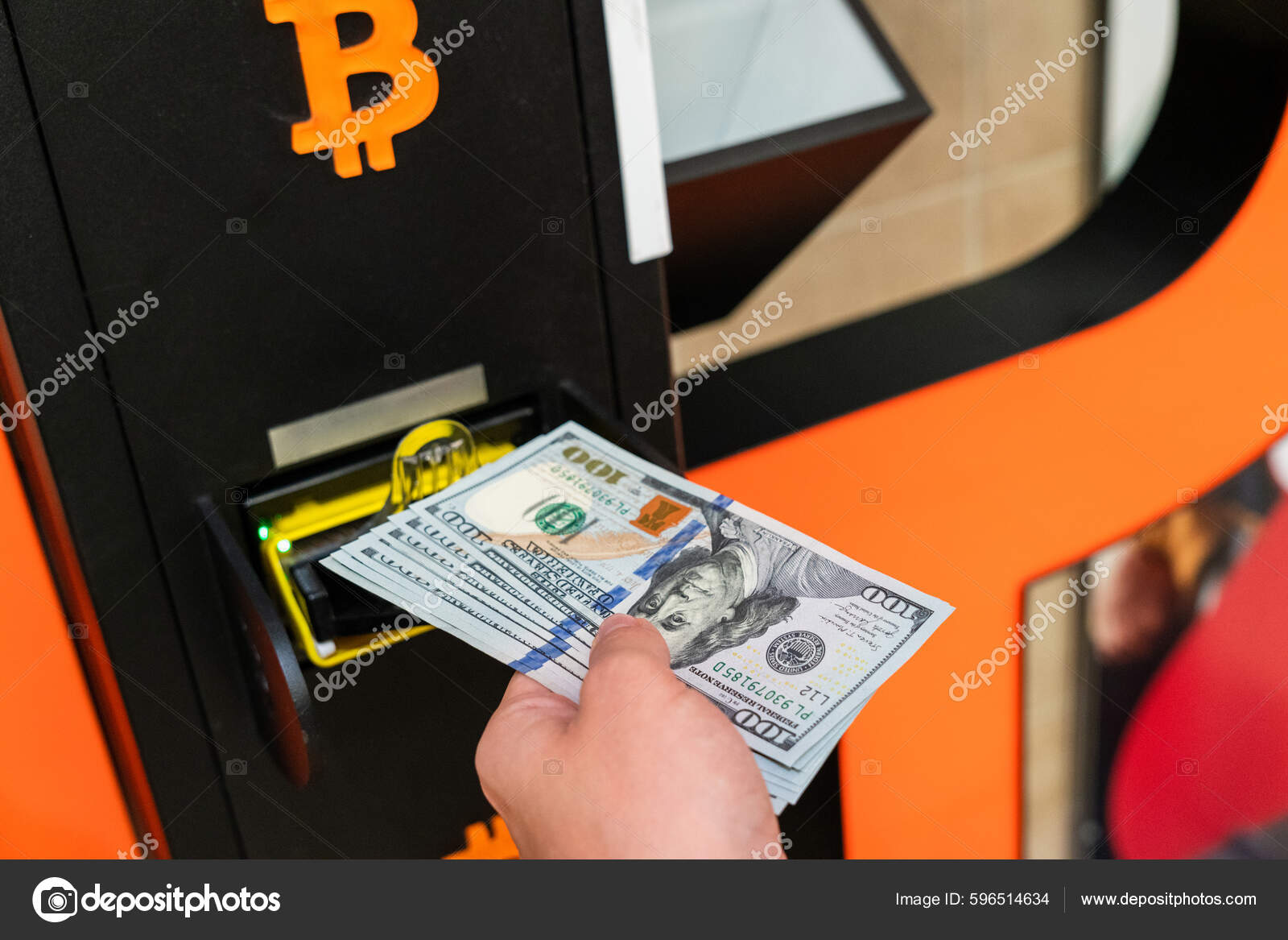 Atm Machine Bitcoin Cryptocurrency Usd Hundred Money Payment Virtual Crypto  — Stock Photo © Mvelishchuk #596514634