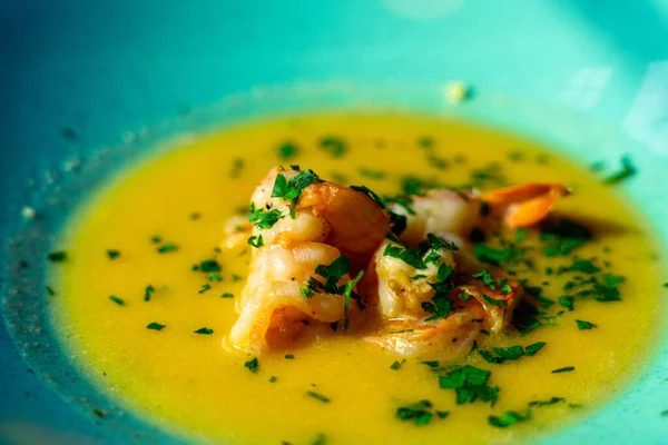 Shrimp Soup Seafood Dish Thai Spicy Prawn Soup Plate Thai — Stock Photo, Image