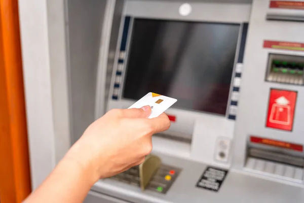Atm cash machine. Money bank credit card holding hand. Withdraw money cash from atm. Money dollar, bank credit card