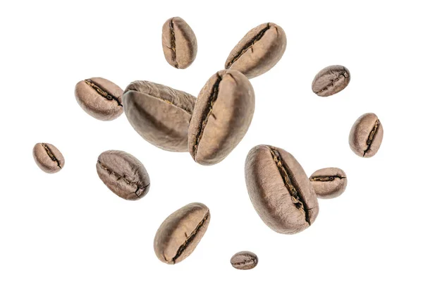 Coffee Flying Bean Background Black Espresso Grain Falling Rustic Coffee — Fotografia de Stock