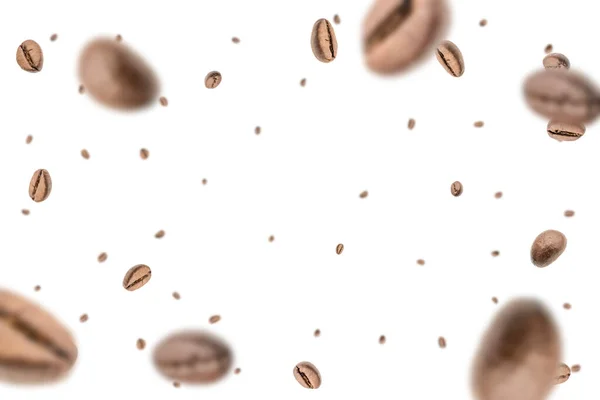 Fasulye Arkaplanı Siyah Espresso Kahve Çekirdeği Beyaz Üzerinde Uçuyor Aromatik — Stok fotoğraf