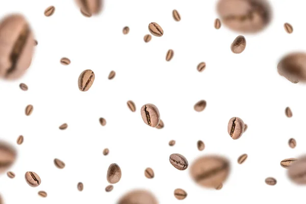 Coffee Falling Bean Background Black Espresso Coffee Bean Flying White — Stock Photo, Image