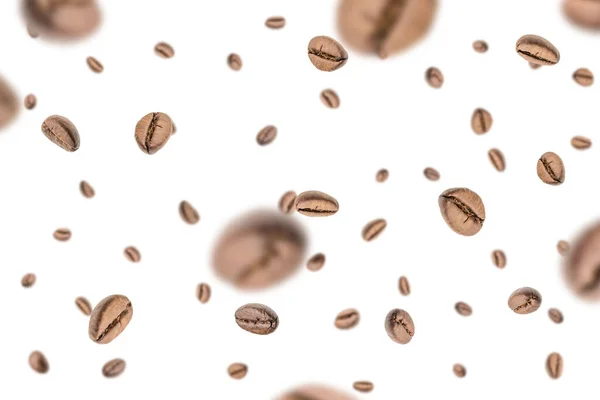 Coffee Falling Bean Background Black Espresso Coffee Bean Flying White — Stock Photo, Image