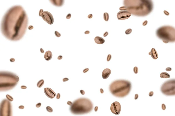 Fasulye Arkaplanı Siyah Espresso Kahve Çekirdeği Beyaz Üzerinde Uçuyor Aromatik — Stok fotoğraf