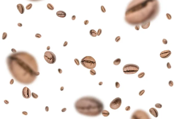 Coffee Beans Falling Background Black Espresso Coffee Bean Flying Aromatic — Photo