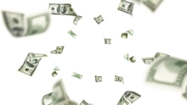 Bir dolarlık banknot. Washington Amerikan parası. Kullanıcı parası beyaz arka plan. Para düşüyor.