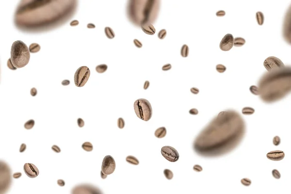 Coffee Beans Falling Background Black Espresso Coffee Bean Flying Aromatic — Fotografia de Stock