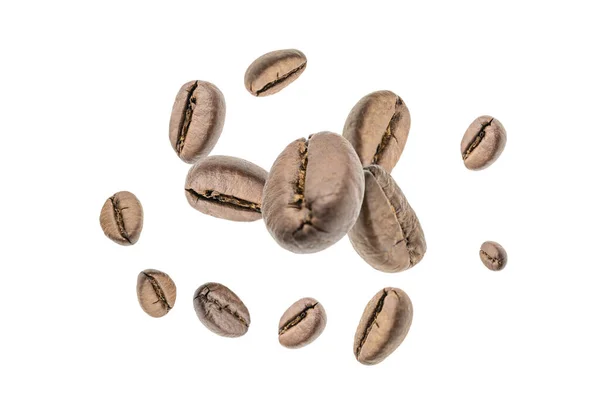 Coffee Flying Bean Background Black Espresso Grain Falling Rustic Coffee — Fotografia de Stock