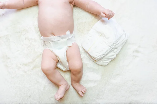 Diaper Baby Newborn Child Banner Child Care White Background Happy — Stock Photo, Image