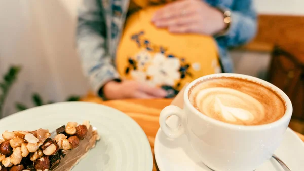 Woman Coffee Cafe Pregnancy Drink Lifestyle Morning Happy Pregnant Girl — Stock Photo, Image