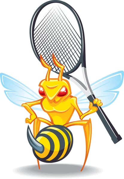 Sting, wasp-tennis maskot — Stock vektor