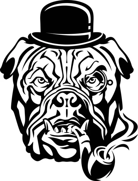 Image Vectorielle Bouledogue Dans Chapeau Avec Une Pipe Fumer — Image vectorielle