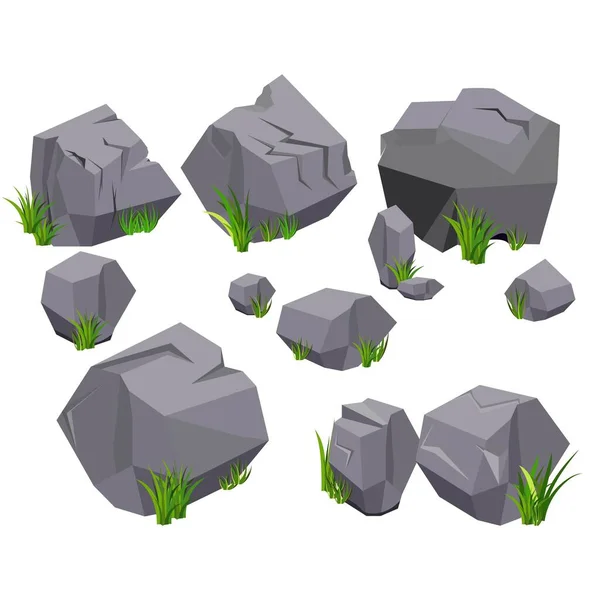 Διάνυσμα Πέτρα Βράχο Και Γρασίδι Που Σχήμα Ποικιλία Για Κινούμενα — Διανυσματικό Αρχείο