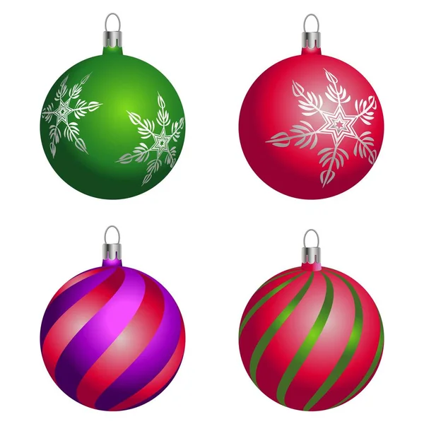 Barevné Vánoční Koule Různými Tvary Jeho Sada Izolovaných Realistických Dekorací — Stockový vektor