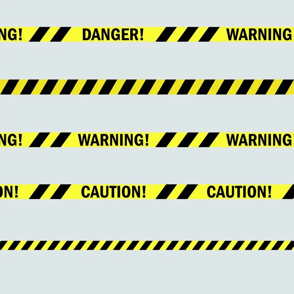 用于建筑和犯罪现场调查概念的各种黄色警告和警戒线磁带格式的矢量无缝连接 用灰色隔开 — 图库矢量图片