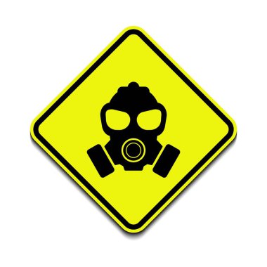 Gaz tehlikesi, Ware Respirator, toz tehlikesi uyarısı maske şeklindeki sarı işaret vektörü ikonu beyaz arkaplanda izole edildi.
