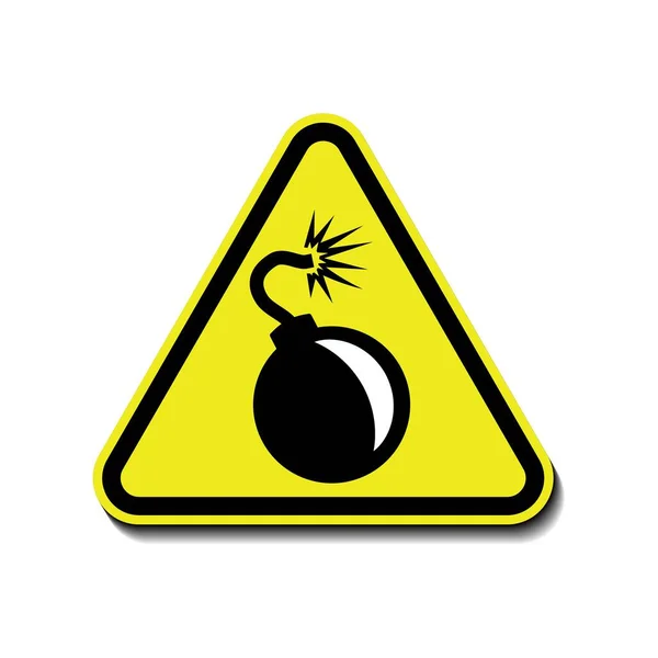 炸弹警告标志 爆炸危险 黄色三角形警告符号 矢量图标 白色背景隔离 — 图库矢量图片
