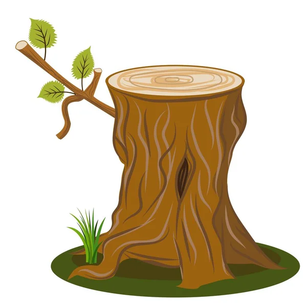 Vektor Baumstumpf Mit Zweigen Und Blättern Realistische Requisiten Für Cartoons — Stockvektor