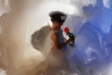 Painted calm angel girl lovingly holds a rose clipart