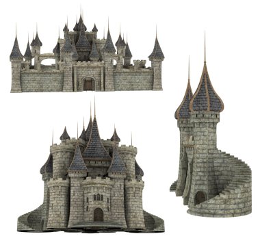 3d fantasy medieval castle parts and poses