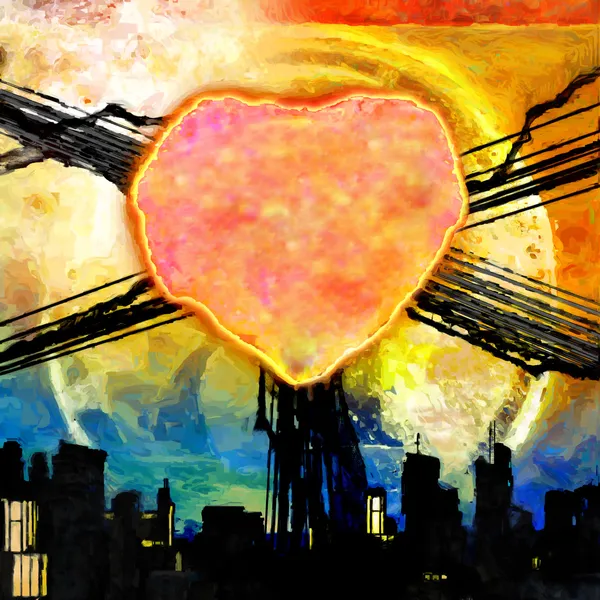 Grunge abstrait peint coeur sur une ville sombre — Photo