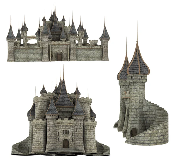 3D części średniowiecznego zamku fantazji i pozach Obrazy Stockowe bez tantiem