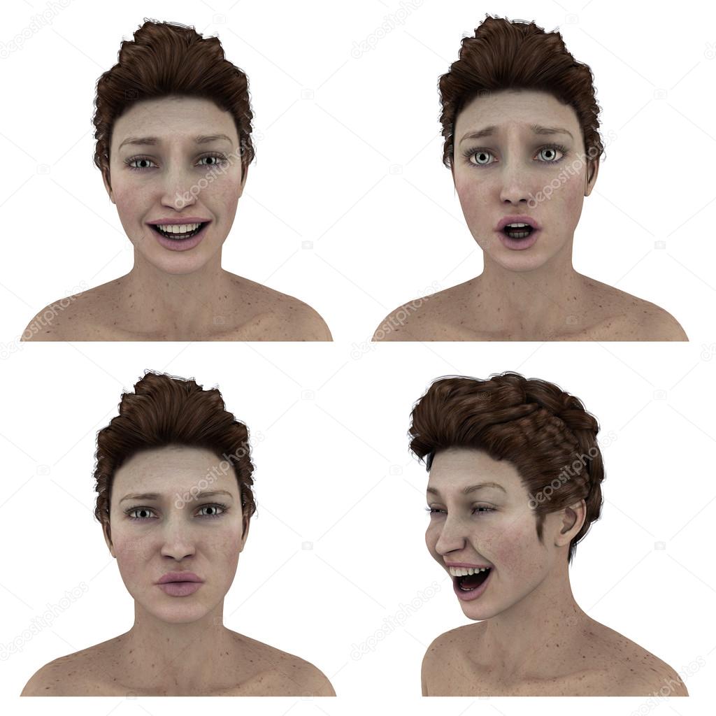 Pretty womans facial expressions - silly, smile, surprise and laughter