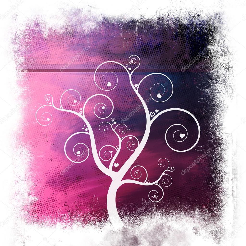 Sweet Framed Tree of Love on Lavender Purple Abstract Background
