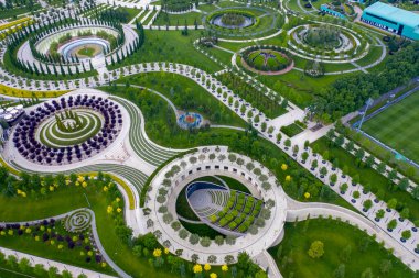 Krasnodar, Rusya - 10 Haziran 20121: FC Krasnodar ve Krasnodar City Park Stadyumu. Drone hava fotoğrafçılığı.