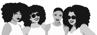 Güzel bir siyah Afrikalı kadın grubu gülümsüyor.