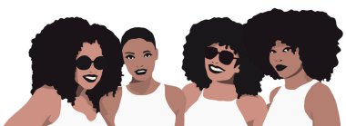 Güzel bir siyah Afrikalı kadın grubu gülümsüyor.