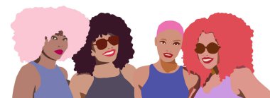 Güzel bir siyah Afrikalı kadın grubu gülümsüyor.