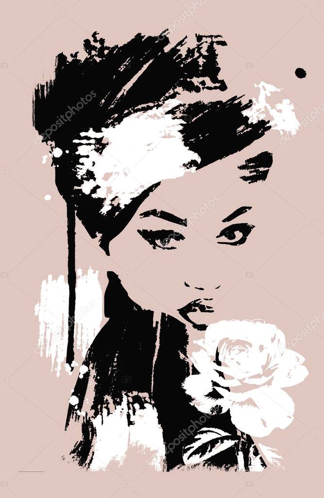 Silhouette woman with turban head scarf african style 