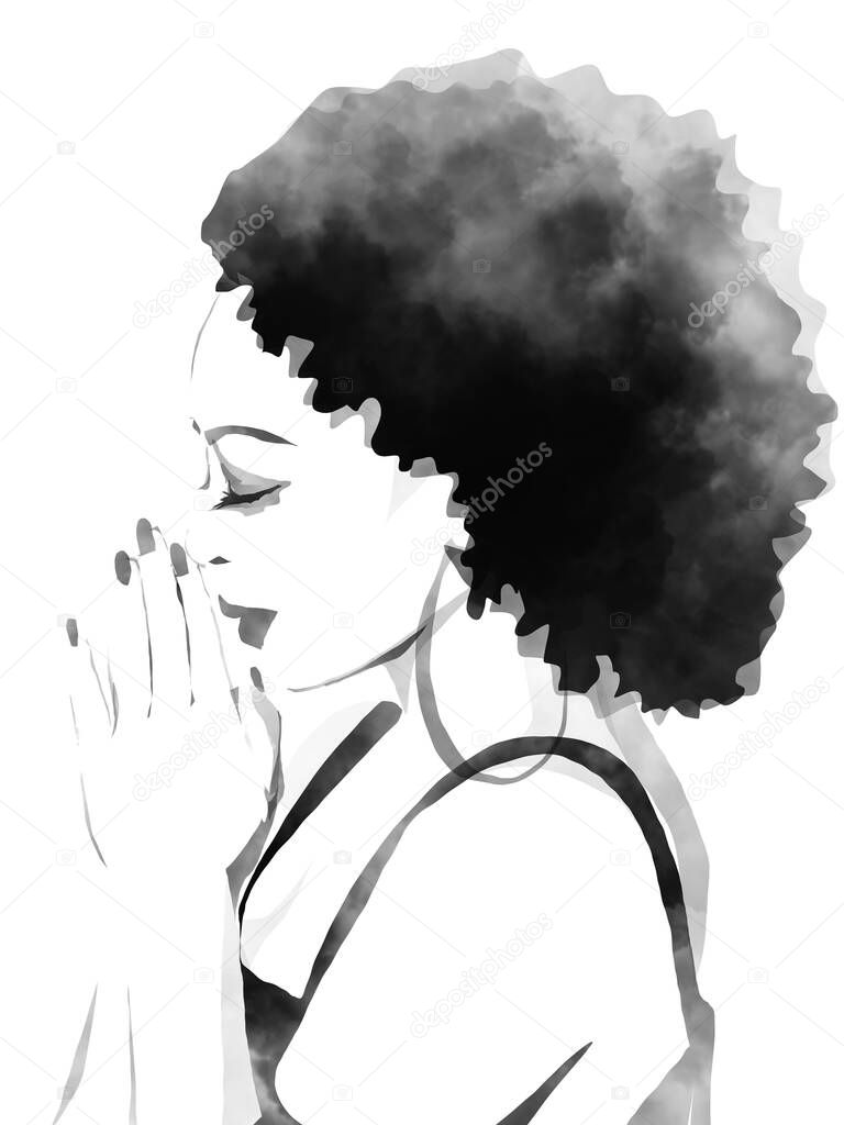 Black woman praying illustration
