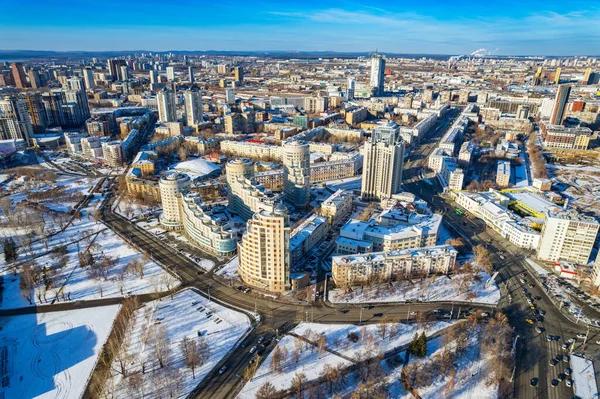 Ekaterimburgo Vista Panorámica Aérea Invierno Día Soleado Ekaterinburg Cuarta Ciudad — Foto de Stock