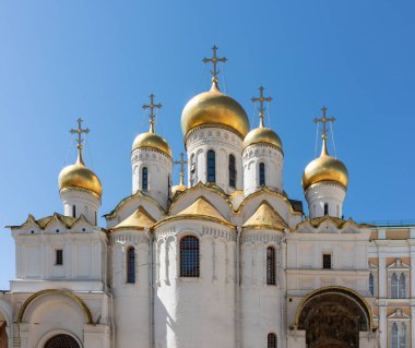 Moskova Kremlin Katedrali 'nin duyurusu, Moskova, Rusya. Theotokos Anonsuna adanmış bir Rus Ortodoks kilisesi.