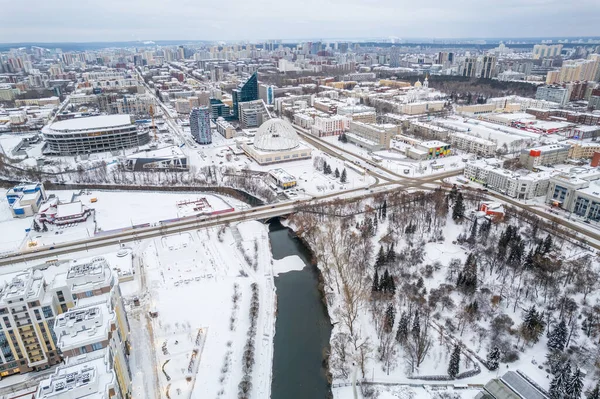 Yekaterinburg Aerial Panoramic View Winter Cloudy Day Ekaterinburg Fourth Largest — Stockfoto
