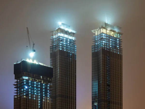 Construction Site Cranes High Rise Buildings Night Night Sky Construction — стоковое фото