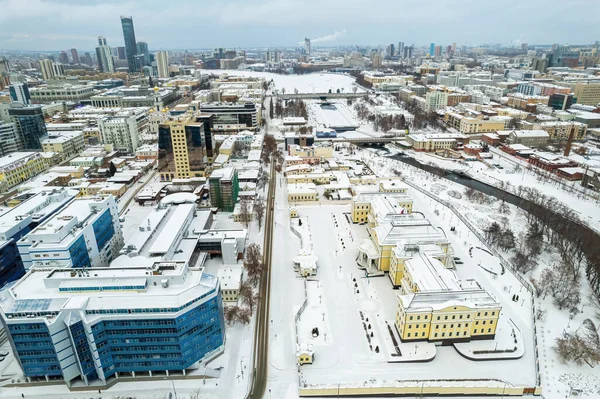 Yekaterinburg Aerial Panoramic View Winter Cloudy Day Ekaterinburg Fourth Largest — Stockfoto