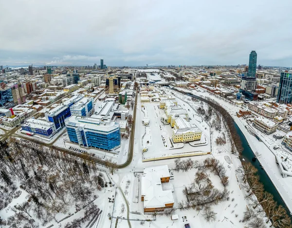 Ekaterimburgo Vista Panorámica Aérea Invierno Día Nublado Ekaterinburg Cuarta Ciudad — Foto de Stock