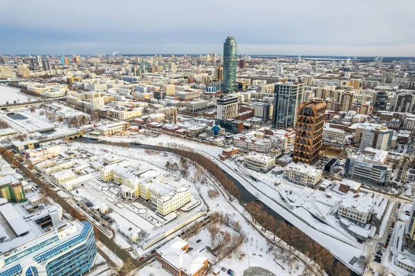 Yekaterinburg Aerial Panoramic View Winter Cloudy Day Ekaterinburg Fourth Largest — Stock Photo, Image