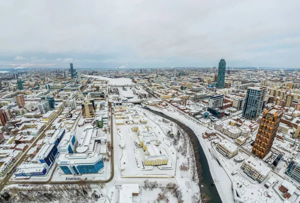 Yekaterinburg Aerial Panoramic View Winter Cloudy Day Ekaterinburg Fourth Largest — Stock Photo, Image